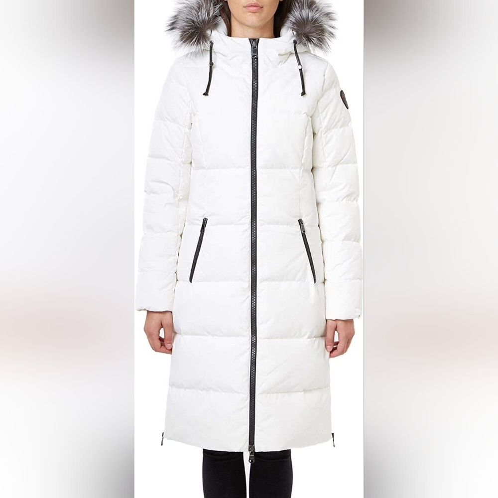 White Pajar “Jayde” Fur Trimmed Hood Long Puffer Coat Jacket Sz Medium